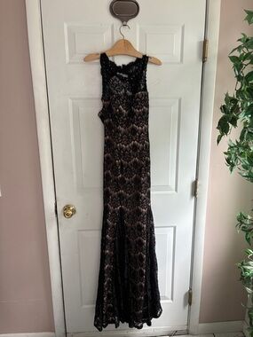 Betsy & Adam Blush Pink with Black Lace Cocktail Dress